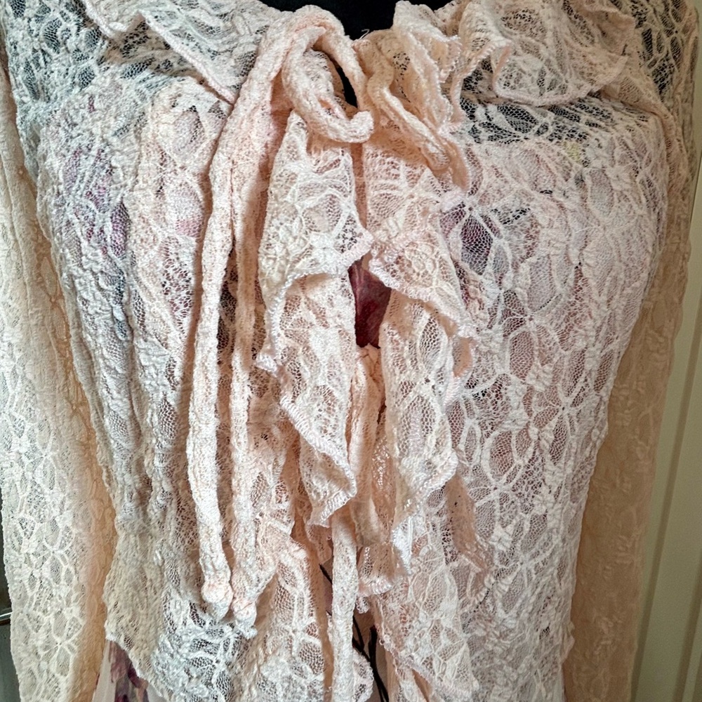 NWT Thirty Thirty Floral blush pink maxi dress with lace shrug - S - Picture 7 of 12